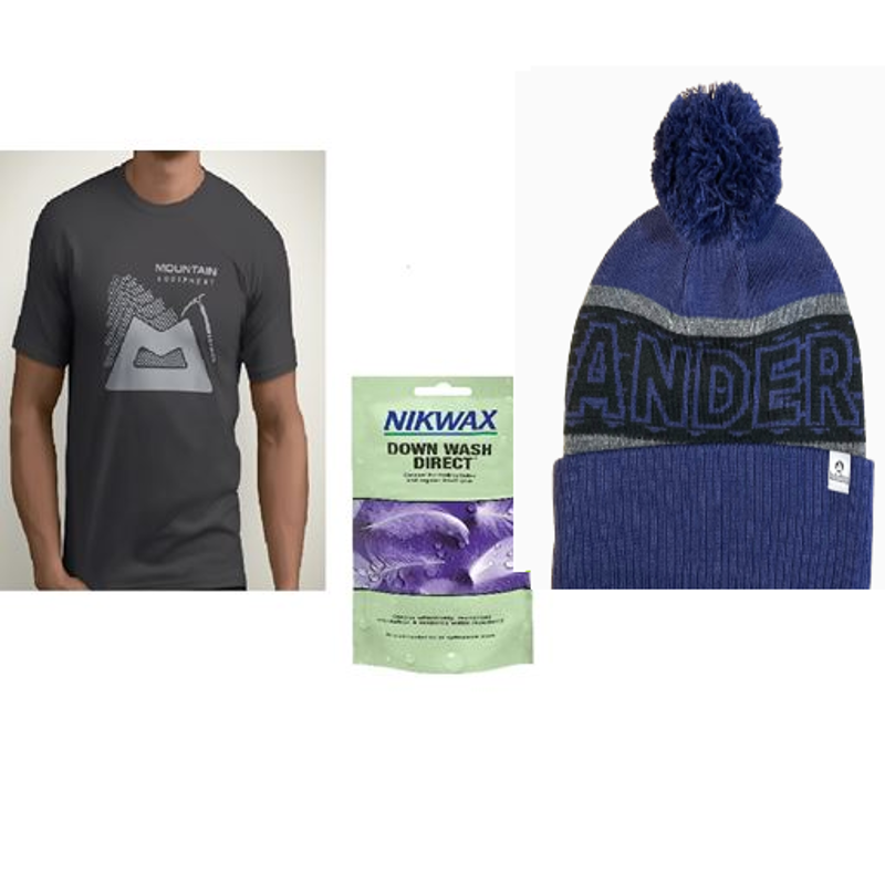 XXLarge Axes Grey Mountain Equipment T-Shirt Blue Hat and Nikwax 100ml
